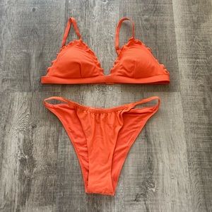 Aerie Bikini Set: Triangle Top & High Cut Cheeky Bottoms Orange